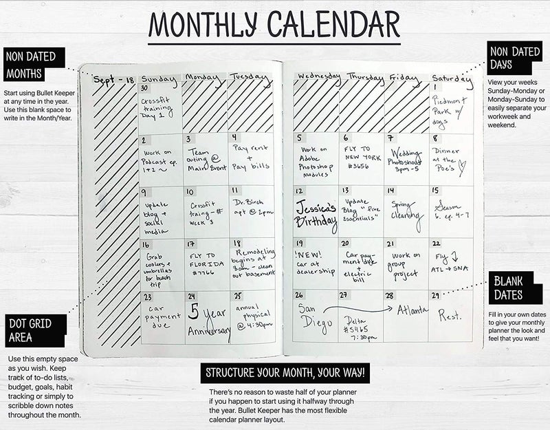 BK UNDATED Yearly Weekly/Monthly Planner 2026-27 Daily Planner Agenda & Personal Organizer to Increase Productivity, Academic Planner w/Sticker Set. A5 (5.8 x 8.3) - Black Hardcover - Image 4